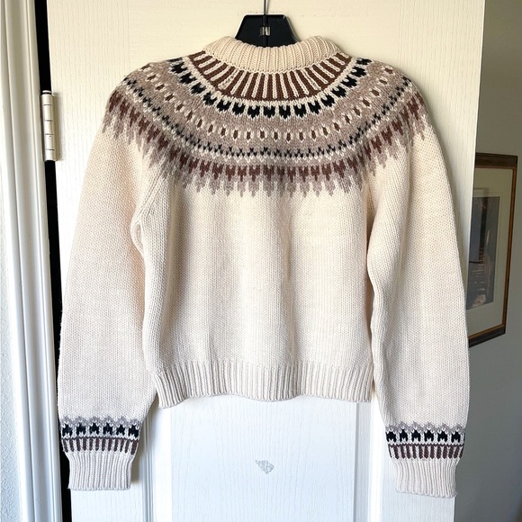Doen Clarke Merino Alpaca Cardigan Oatmeal Olympia Fair Isle XS EUC - Picture 7 of 10